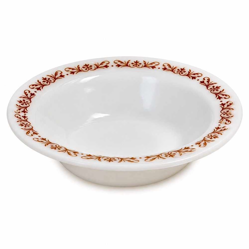 Mid-Century PYREX Copper Filigree Rim Cereal Soup Bowl Corning White Milk Glass